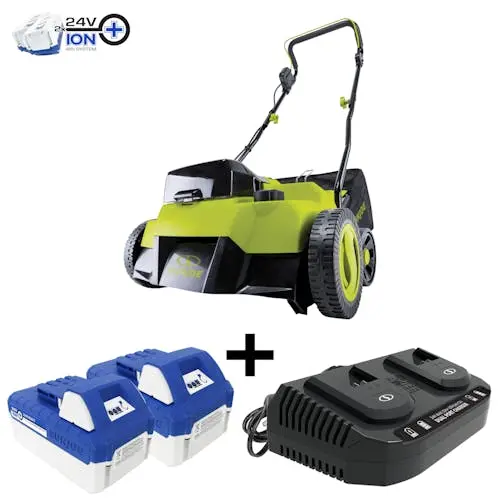 Refurbished Sun Joe 24V-X2-Dts15 Scarifier & Dethatcher – 15" Brushless Dual-Battery Kit 1