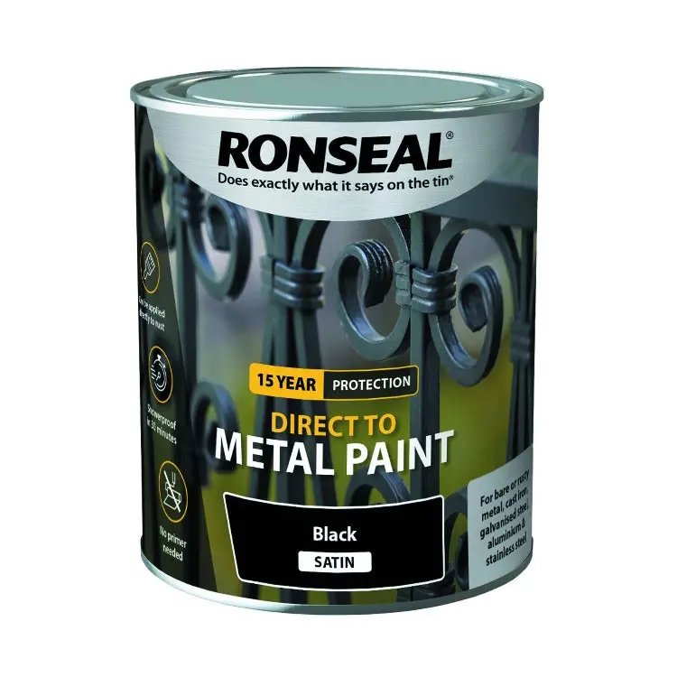 Ronseal Direct-To-Metal Black Satin Paint (750Ml) 1
