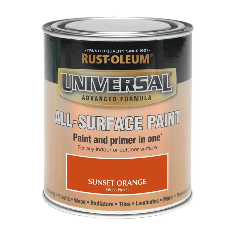 Rust-Oleum Universal Gloss Paint & Primer In Sunset Orange – All-Surface Coverage 1