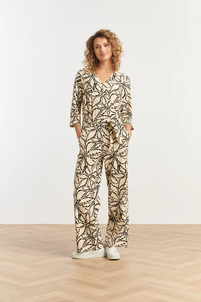 Sand And Black Floral-Print Travel-Grade Jumpsuit | Style 25241 1