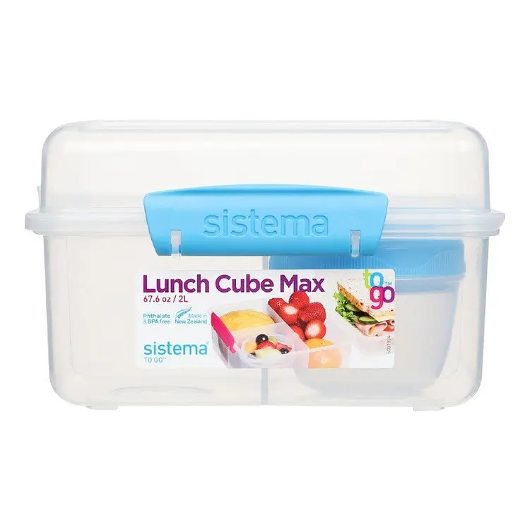 Sistema Lunch Cube Max Togo Bento Box With Detachable Yogurt Pot – Clear/Blue 1