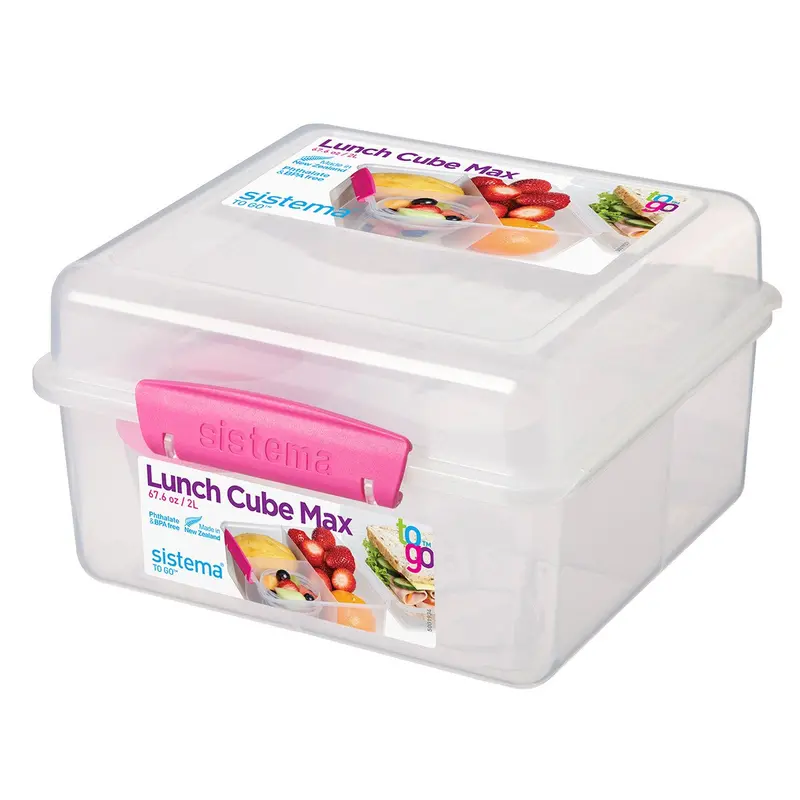 Sistema Lunch Cube Max Togo Bento Box With Detachable Yogurt Pot – Clear/Pink 1