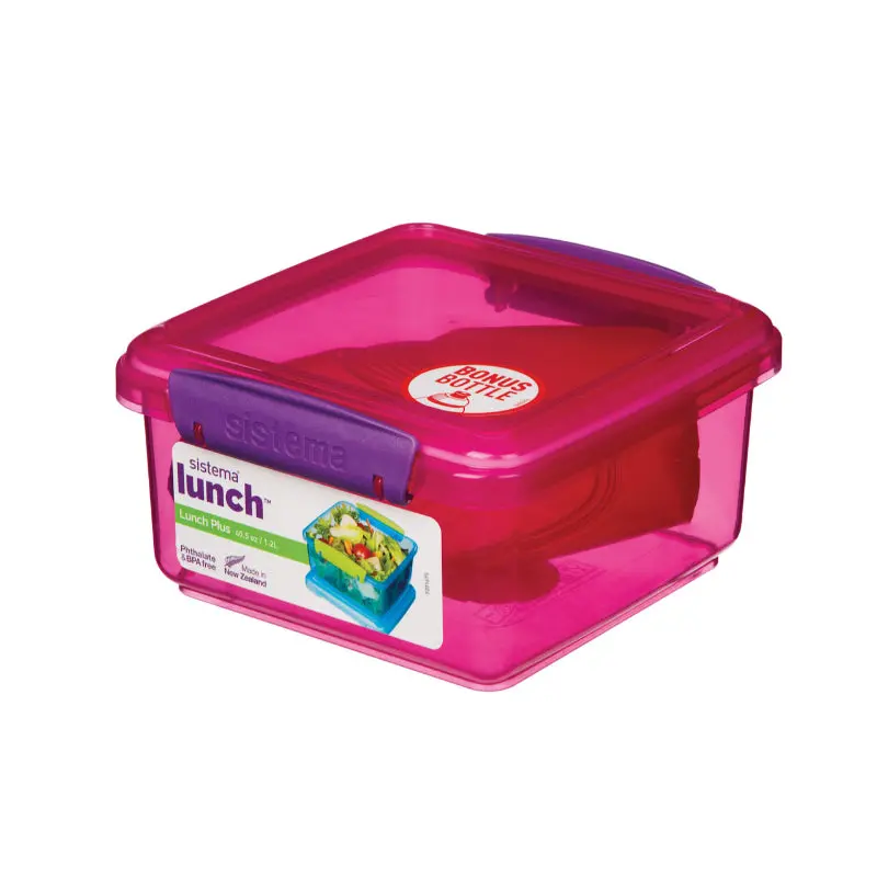 Sistema Lunch Plus Meal Container With Integrated Drink Bottle – 1.2L + 385Ml (Pink) 1