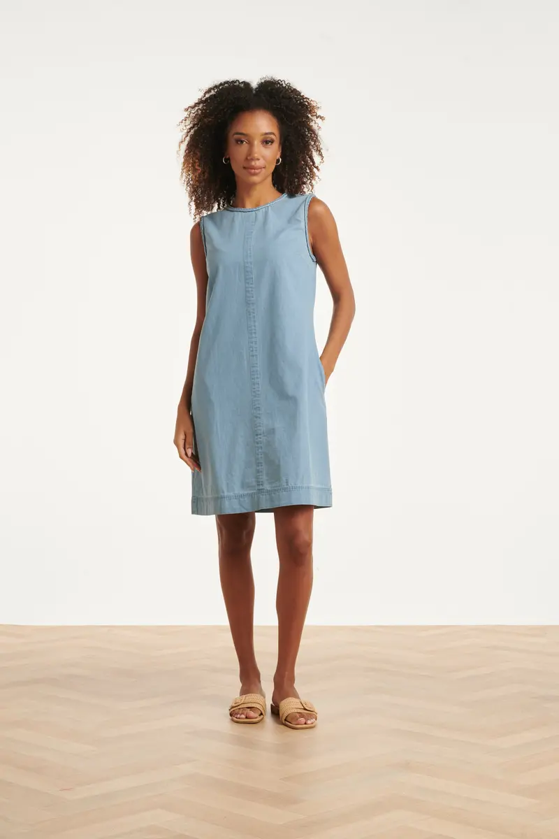 Sleeveless Denim-Style Light Blue Mini Dress 1