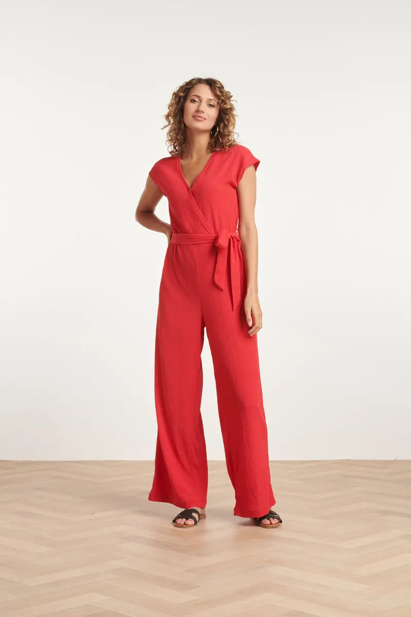 Slim-Fit Long Jumpsuit In Bold Red 1
