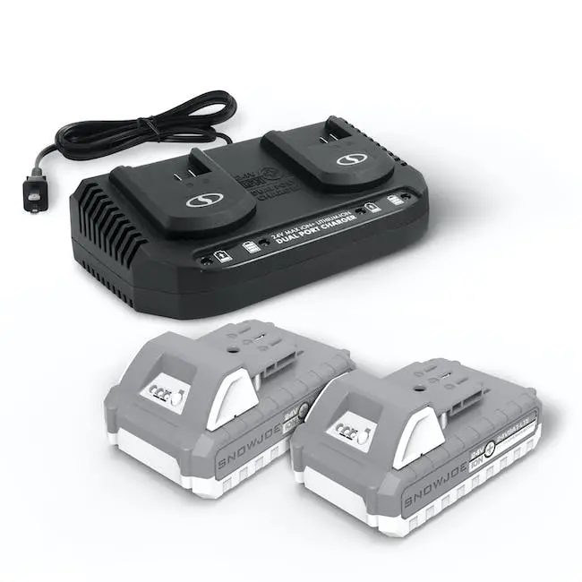 Snow + Sun Joe 24V Power Bundle – Two 2.0Ah Batteries + Dual Quick Charger (Open Box) 1