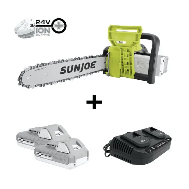 Sun Joe 24V-X2-Cs16 Refurbished Cordless Chainsaw – 48V Ion+, 16-Inch Bar, Dual 2.0Ah Batteries & Charger 1