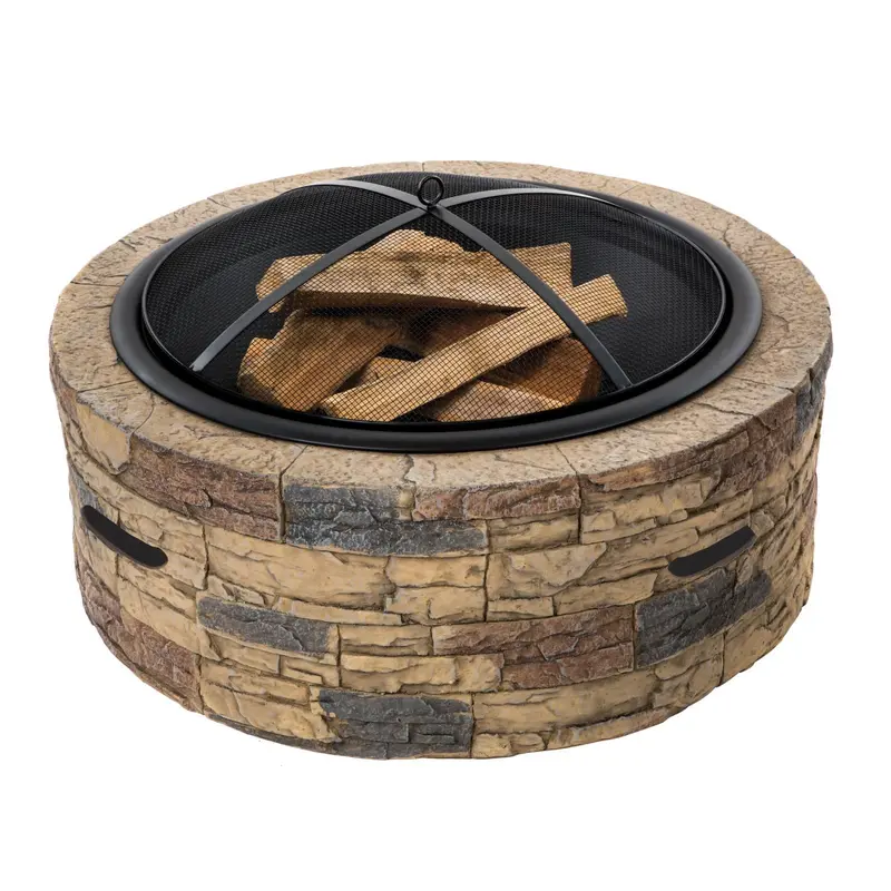 Sun Joe Sjfp28-Stn-Cl 28" Cast Stone Fire Pit Base – 24" Wood-Burning Pit With Dome Screen, Poker, And Classic Stone Finish 1
