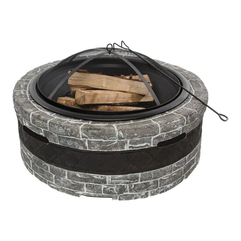 Sun Joe Sjfp35-Cs-Stn 35-Inch Wood-Burning Fire Pit With Cast Stone Base, Dome Screen & Poker – Charcoal Finish 1