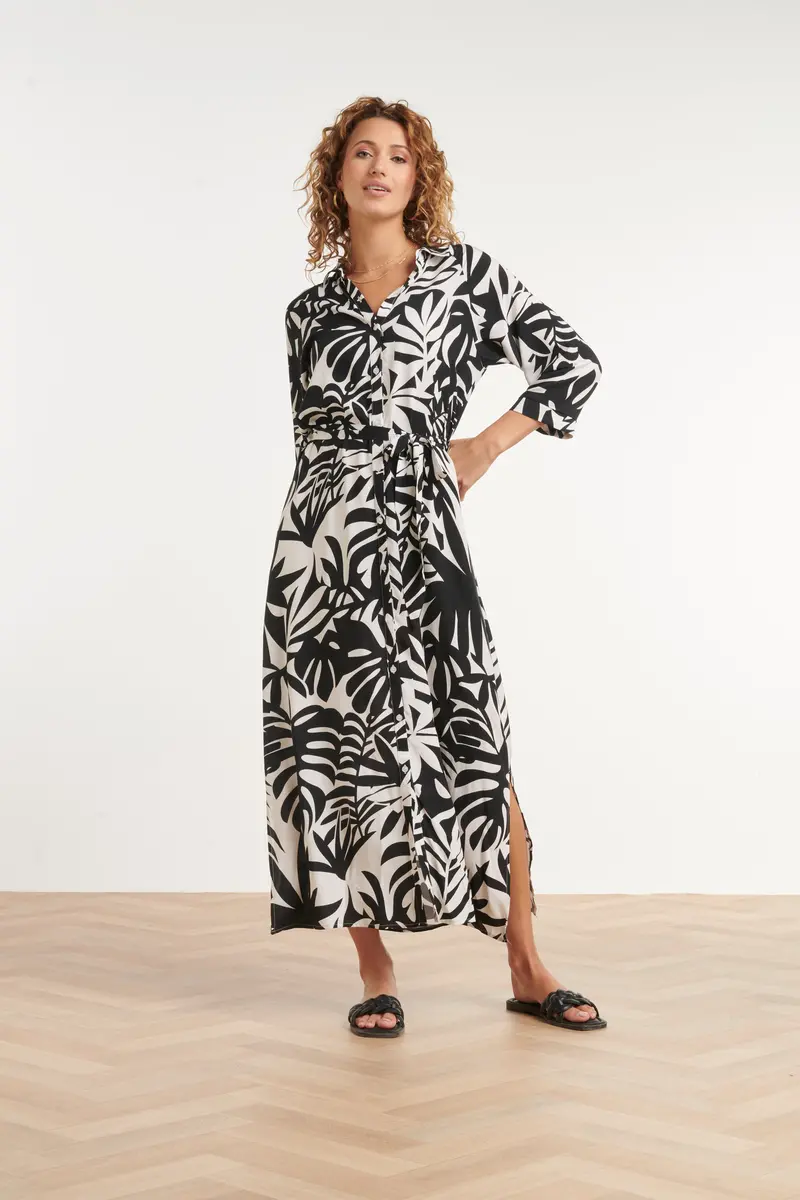 Tropical Print Shift Dress In Black And White 1