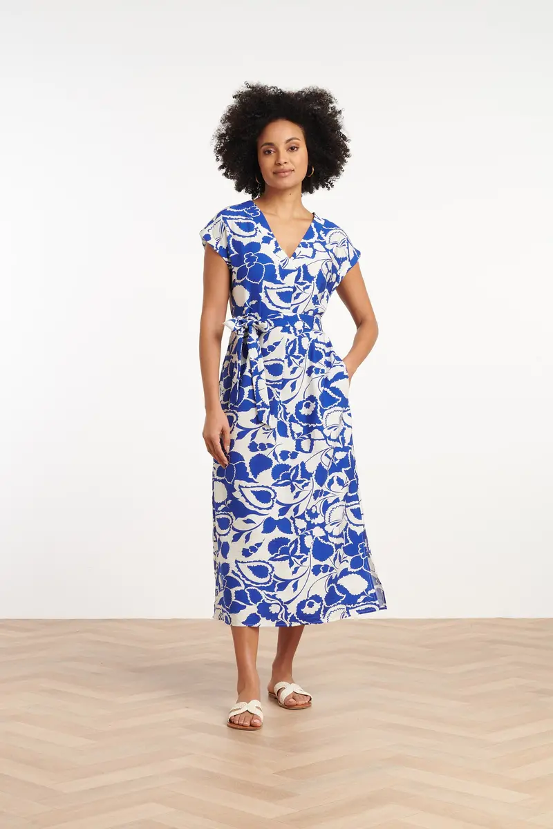Two-Tone Dress In Off-White And Vibrant Cobalt 1