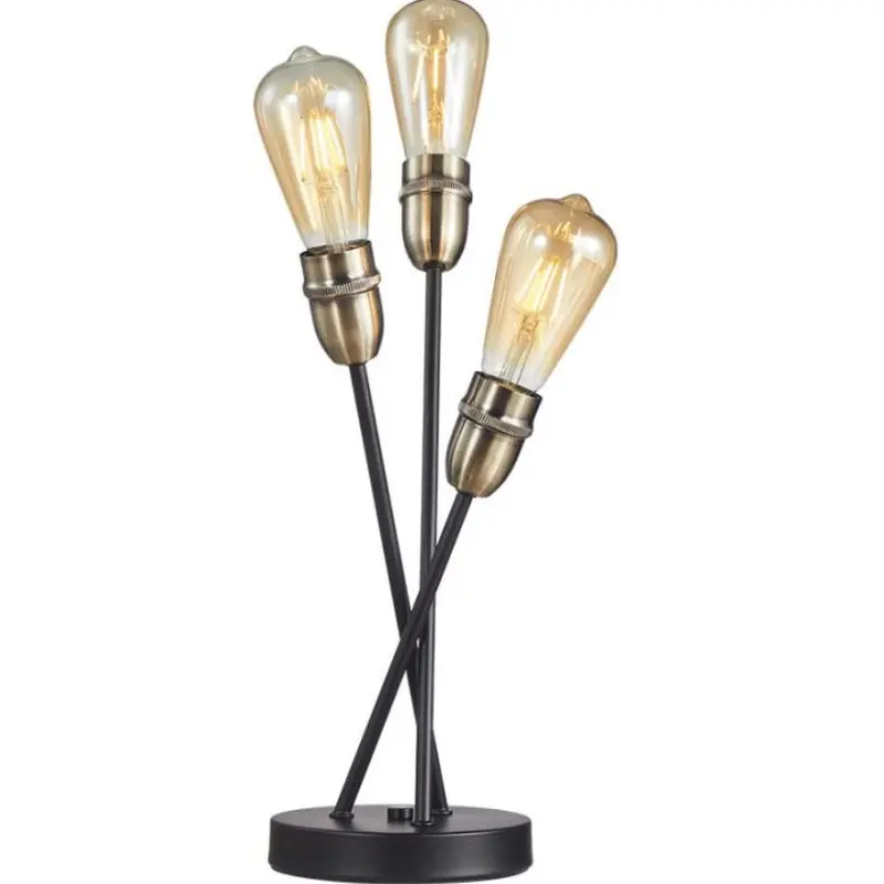 Venus 3-Light Table Lamp Combining Black Metal And Antique Brass Finishes 1