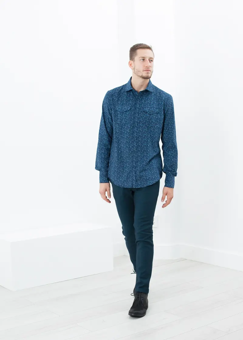 Western Arkansas Blue Floral Button-Up Shirt 1
