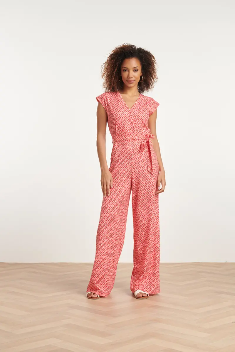 Wrap-Design Jumpsuit With Floral Red-And-White Pattern | Style 24178 1