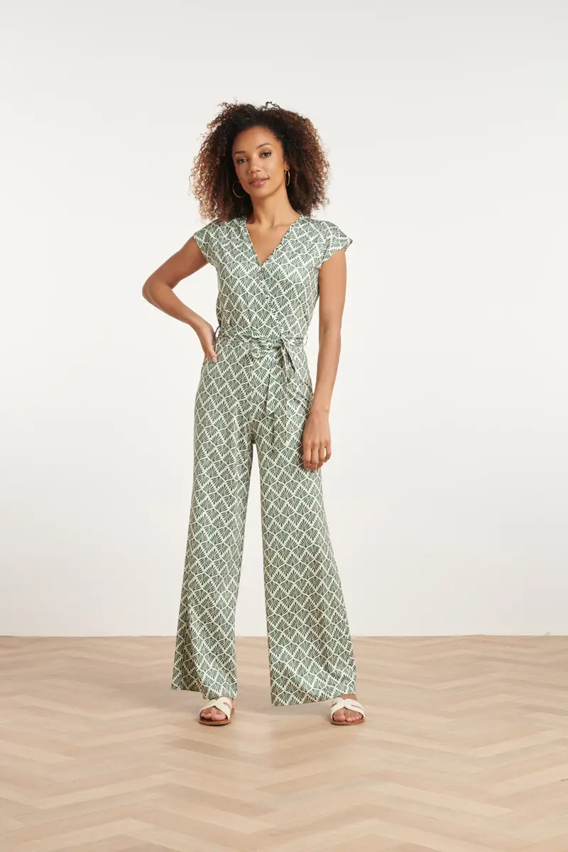 Wrap-Style Ornamental-Print Jumpsuit In Olive Army And Off-White 1