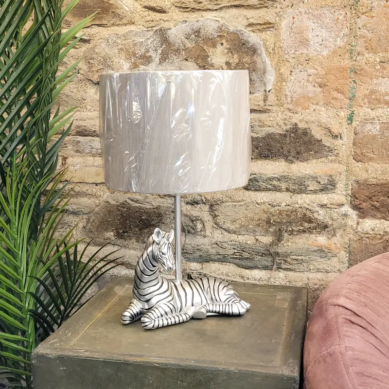 Zebra Print Table Lamp – Stylish Animal-Print Base With Neutral Fabric Shade 1